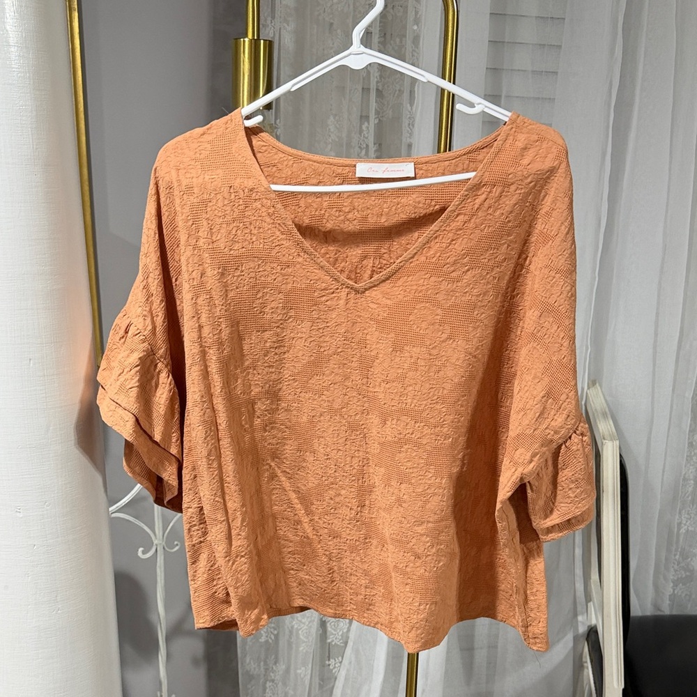 Ces Femme Burnt Orange Textured Blouse